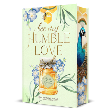 Das Cover ist hellgrün, in der unteren Hälfte ist ein Honigglas zu sehen, in der oberen Hälfte der Titel. Blaue Blumen, grüne Blätter, angedeutete Honigwaben und eine Biene sind als Schmuck verteilt.